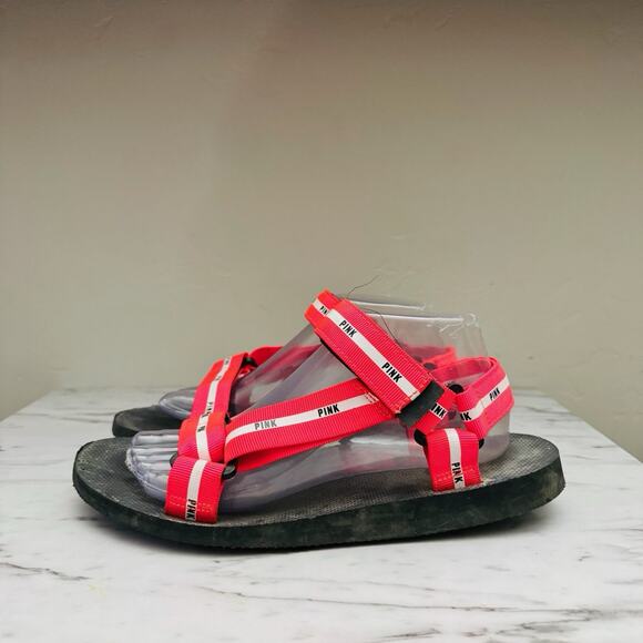 Victorias Secret Pink Strappy Neon Red Sandals Women’s Size 8 - Picture 1 of 8